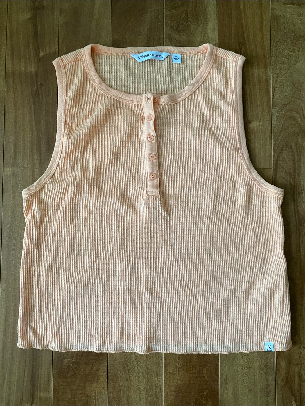 Calvin Klein Jeans Peach Ribbed Henley Tank Top
